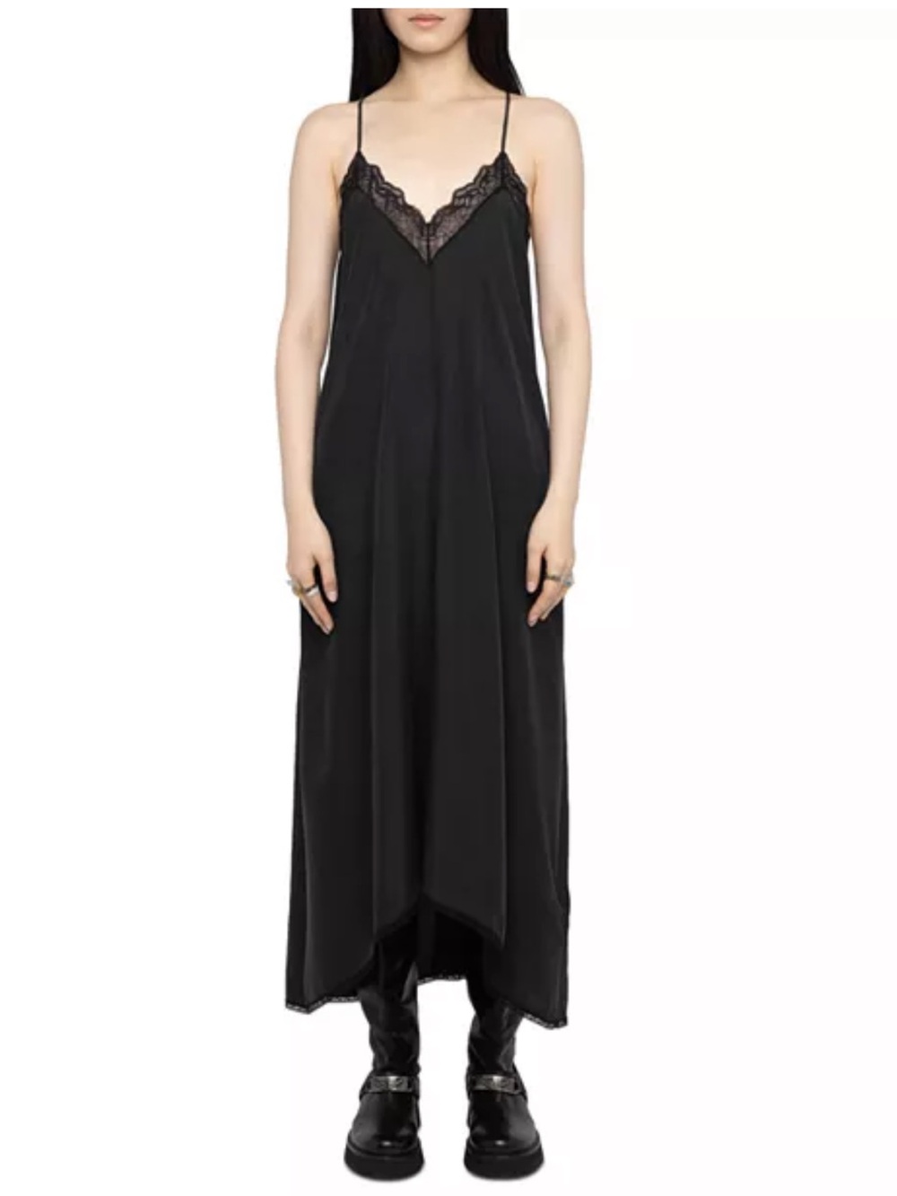 Zadig & Voltaire Black Lace-Trim Maxi Slip Dress